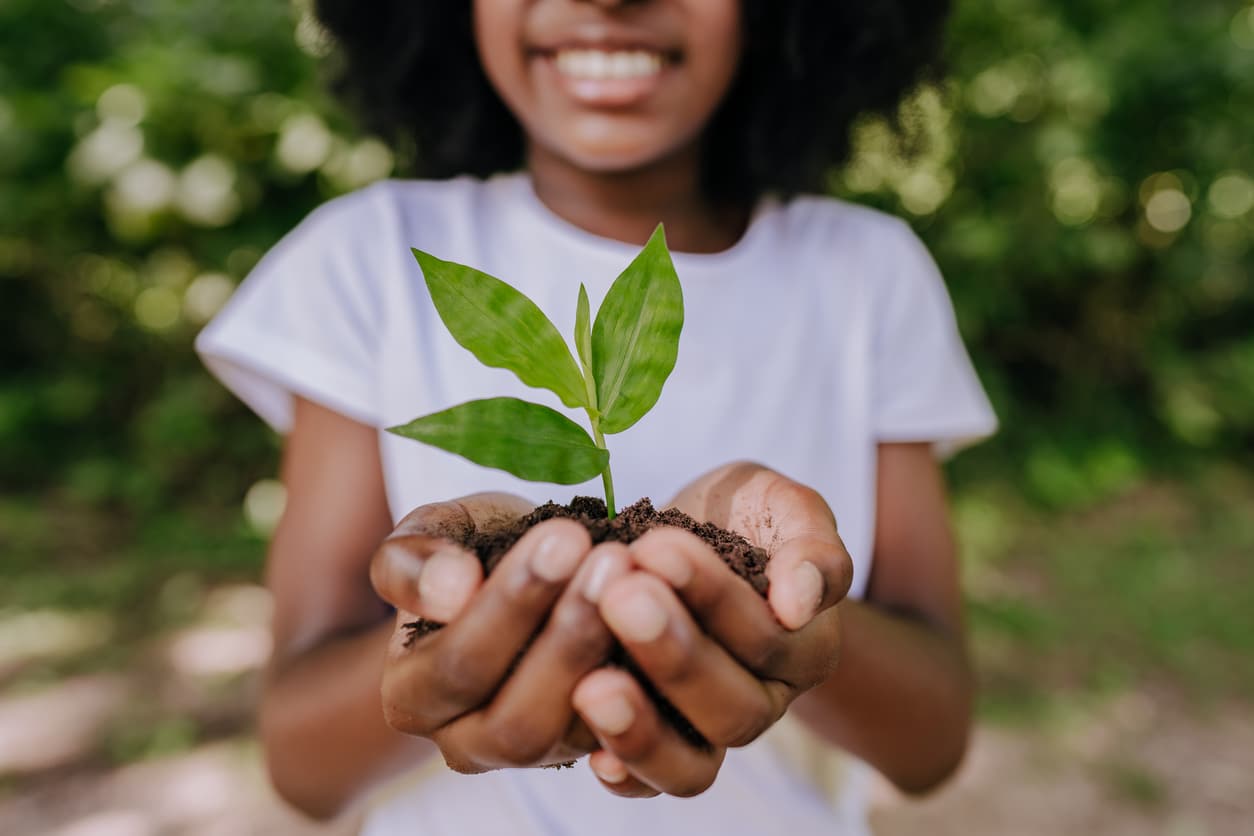 girl planting a small tree